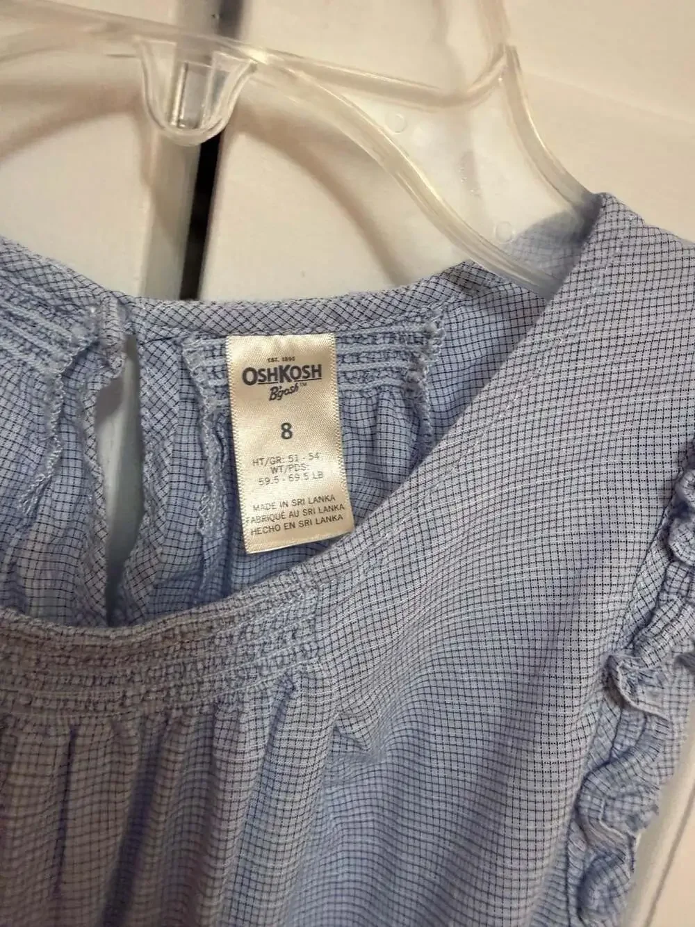 OshKosh B'gosh Girls Blue Gingham Smocked Tiered Ruffle Dress